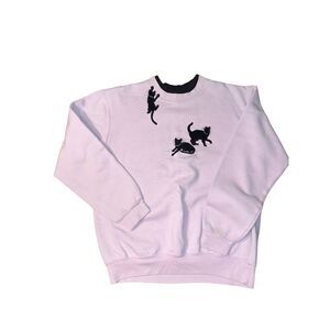 Vintage Adult M Sweatshirt Lavender Cats Embroidered